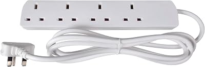 Mercury 4 Gang Extension Lead 1.0m White UK 13A Copper Wiring 4 Socket