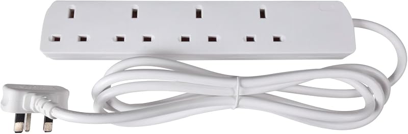 Mercury 4 Gang Extension Lead 1.0m White UK 13A Copper Wiring 4 Socket