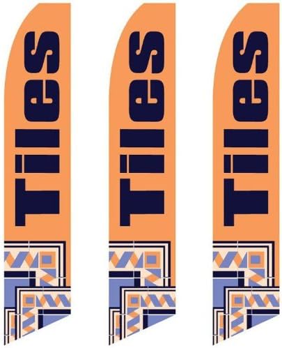 3 (three) Pack Tall Swooper Flags Tiles Orange Black Mossaic