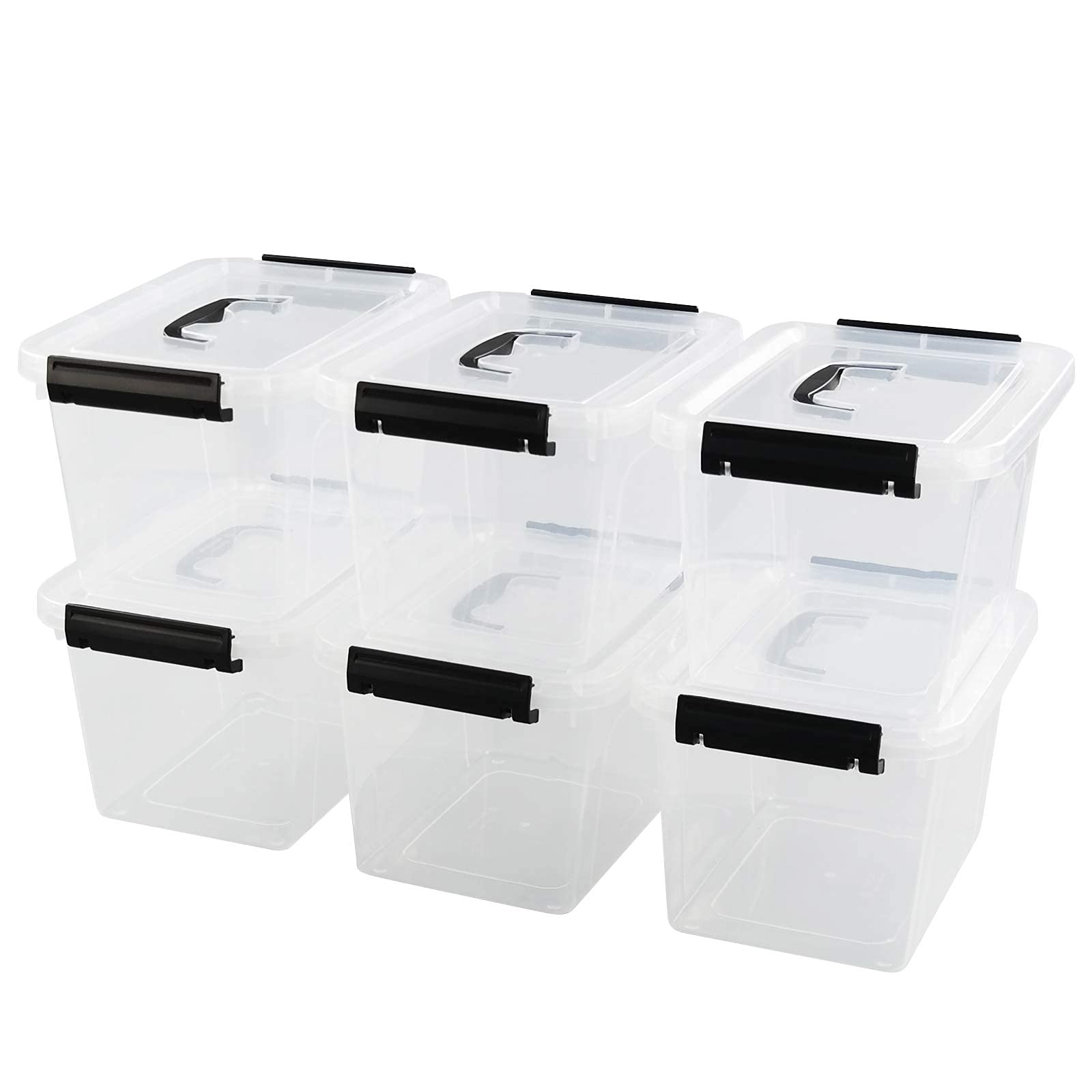 Leendines Plastic Small Box, Clear Storage Boxes with Lids Set of 6, 6 Liter
