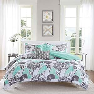 Amazon.com: 5 Piece Girls Mint Grey Floral Theme Comforter ...