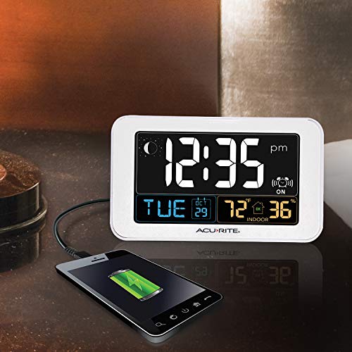 AcuRite IntelliTime Digital Alarm Clock for Bedroom with USB Charger