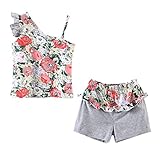 LittleSpring Little Girls' Slim Shorts Set Flower Printing