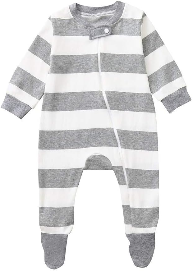 SUPERON Baby Newborn Girls Boys Long Sleeve Zipper Stripe Romper Jumpsuit for Sleep Play(White,3-6M)