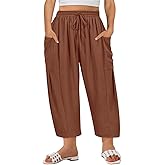 TIYOMI Plus Size Pants for Women Summer Palazzo Harem Pants Drawstring Lightweight Pant with Pockets Loose Casual XL-5XL
