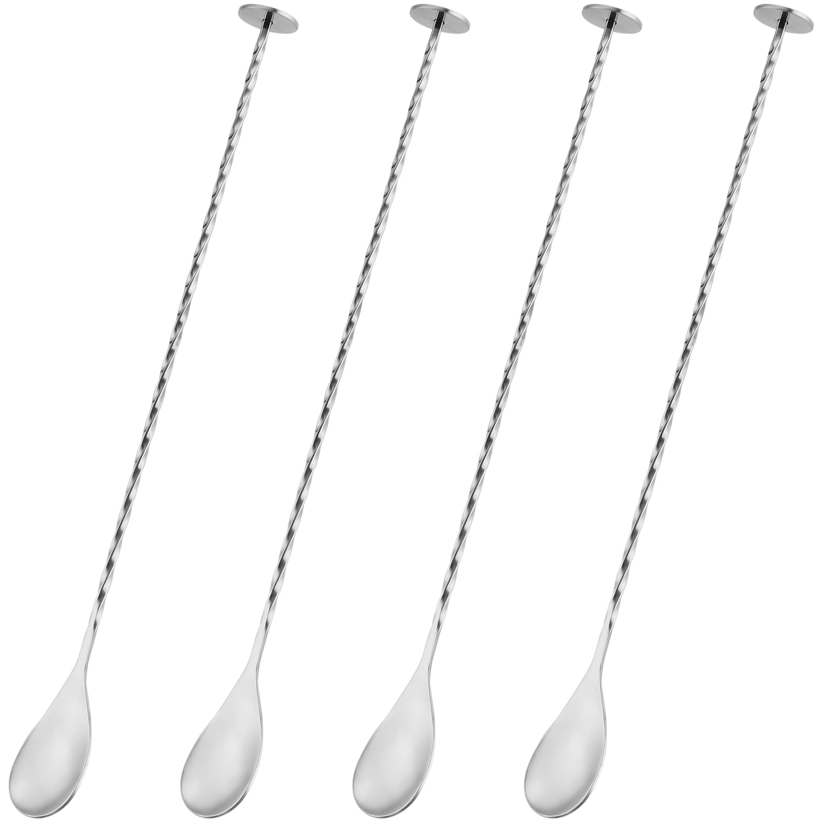 FUNSUEI 4 PCS 27.5cm Long Handle Bar Spoon, Stainless Steel Cocktail Spoons, Spiral Pattern Extra Long Bar Spoon Metal Mixing Spoons for Cocktails, Juices, Cold Drinks