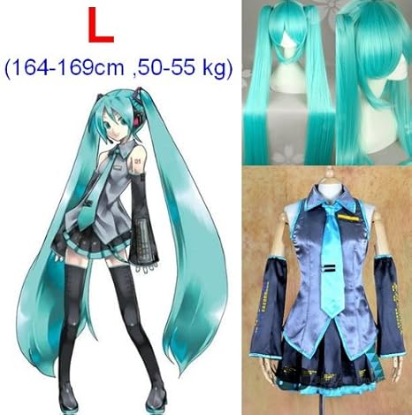 VOCALOID,Hatsune Miku Cosplay Kostüm+120cm Perücke, Größe L:Höhe 164-169CM,Gewicht 50-55 kg