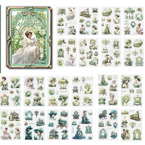 Alideco Vintage Scrapbook Stickers Set Baroque Garden Girl Sticker Book for Adults Sticker journaling Stickers for Scrapbooking Tweezer 20Sheets(feicuiwubu)