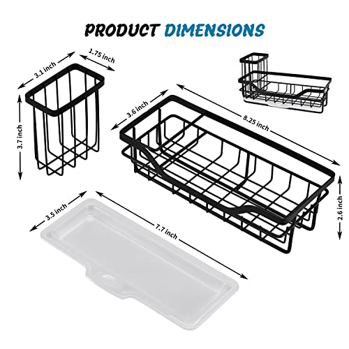COCOBOSS Sink Caddy Kitchen Sink Organizer, Sponge Holder for Kitchen Sink Premium Stainless Steel Rustproof with Removable Drip Tray and Anti-Slip Bar - Black(8.5 x 3.6 x 4.9 in)