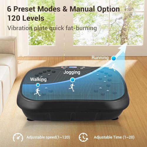 Skade Vibration Plate, Exercise Machine Vibration Plate for Lymphatic Drainage Weight Loss, Waver Vibration Plate 330lbs Capacity 6 Preset Modes 120 Level with Loop Belt（black）