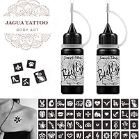 Beefly Jagua Temporary Tattoos Kit, Jagua Gel Semi Permanent Tattoo Freehand Gel/Ink (Organic Jagua Fruit Based) Dozens Pcs Free Stencils,DIY Tattoos Fake Freckles, Full Kit 2 Bottles(1oz)