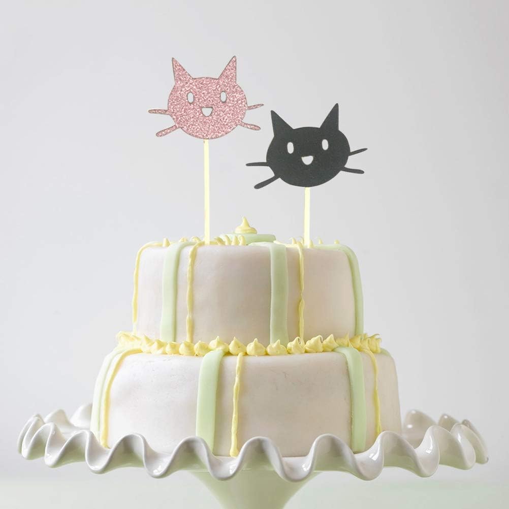 Hemoton 48pcs Chat Gateau Toppers Etoiles Scintillantes Cake Picks Cupcake Decor Party Supplies Pour Le Festival Danniversaire De Mariage Or Argent Noir Rose Caissettes De Decoration Pour Cupcakes Ustensiles