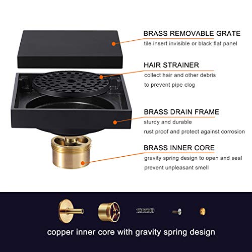 4 Inch Solid Brass Square Shower Floor Drain With Tile Insert