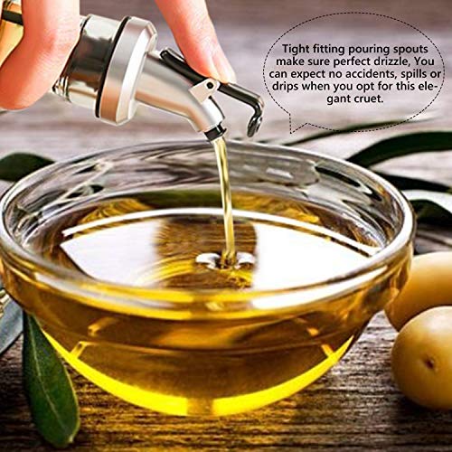 Neptonion Stainless Steel OliveOil set Bottle Glass Vinegar 11oz Sauce Cruet Pourer Dispensing, (Funnel included)(3 Packs) - Thumbnail 5