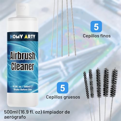HOMY ARTY Airbrush Paint - 42 Colours with 6 Thinners and Cleaner 500ml with Brushes, Airbrush Ready Acrylic Paint for Metal, Plastic, Canvas, Wood, 20 ml/Bottle