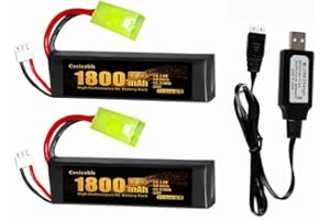 Cecicebb Airsoft Battery 1800mAh 7.4V Lipo Battery Pack with Mini Tamiya Plug 30C Rechargeable 2S Lipo Batteries for Airsoft Model Rifle