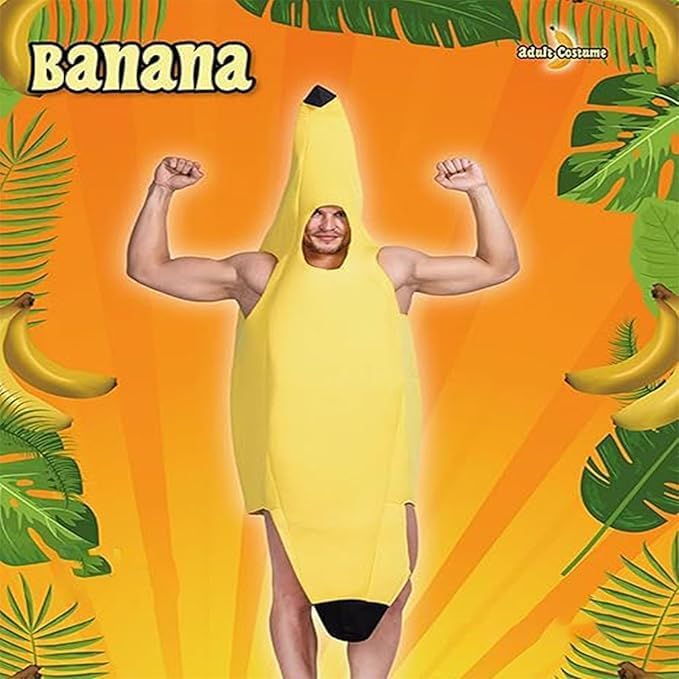 Costume de banane, costume de banane, costume de fruit, costume amusant de banane pour adulte, homme et femme, design monobloc pour carnaval, Halloween, fête et cosplay, idée cadeau parfaite