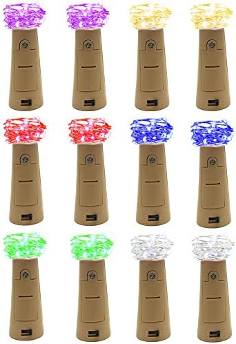 12 Pack Bottle Lights, DIGSELL 37.4in/95cm 20 Leds Bottle Cork Lights Silver Wire Fairy String Lights For Bottle DIY (Multi-color)