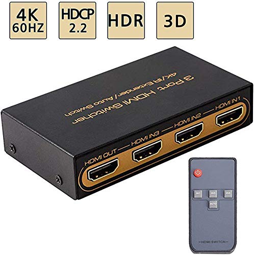 4K@60Hz HDMI Switch 3x1 Awakelion Premium Quality 4K x 2K/60Hz HDMI Switch with IR Remote Supports 3D, 1080