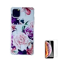 Wallet Case Compatible for iPhone 11 XI Pro Max 6.5 inch 2019 with Card Holder Slot Ultra-Slim Thin Soft TPU Clear Cover with Screen Protector (Rose Floral)