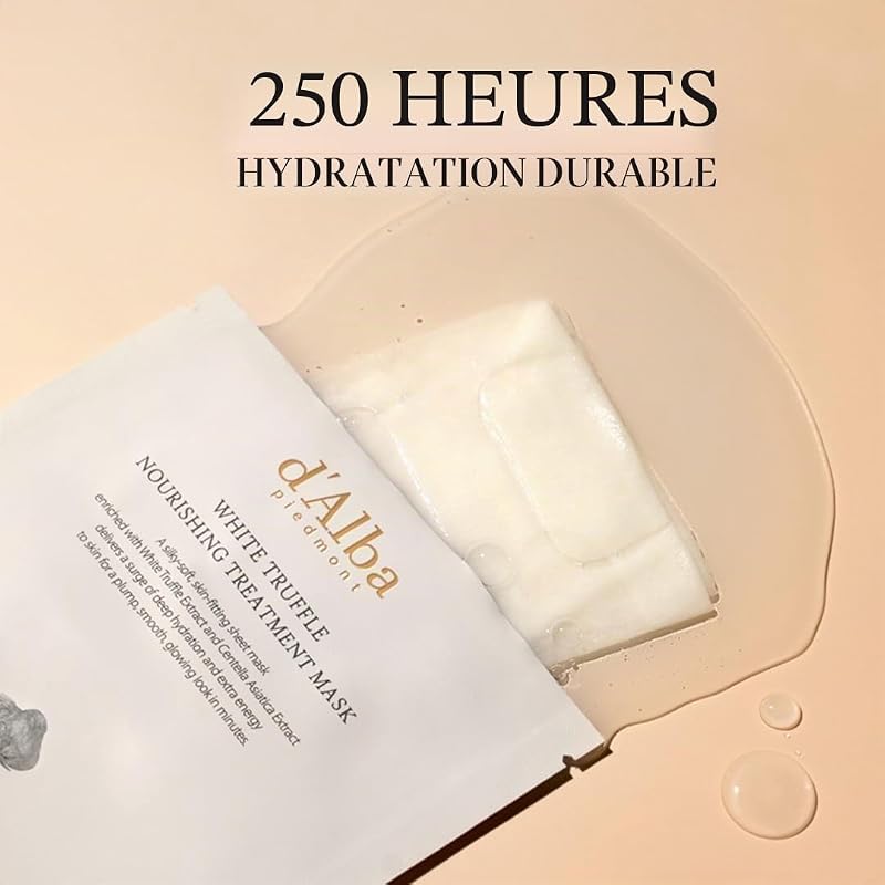 d'Alba Masque Nourrissant à la Truffe Blanche Italienne, Soin Coréen Végétalien pour la Peau, Masque en Feuille Nourrissant pour Peaux Sèches et Fatiguées, Masque d’Hydratation profonde