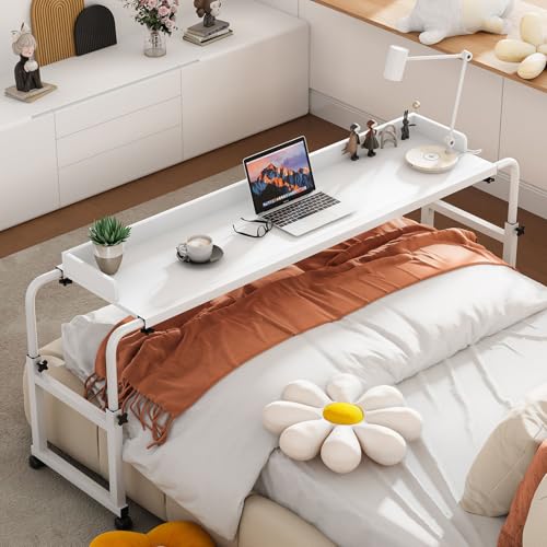 SIMPLE HOGAR Mesa para Laptop Cama, Gran Escritorio Elevable, Escritorio Minimalista con Ruedas, con Altura y Ancho Ajustables Muebles para Recamara, Escritorio Altura Ajustable Standing Desk (Blanco)
