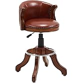 AULIFE Cow top Leather Wooden Bar Stools, Adjustable Height Bar Chair with Back, 180 Degrees Swivel Barstools Chair for Home 