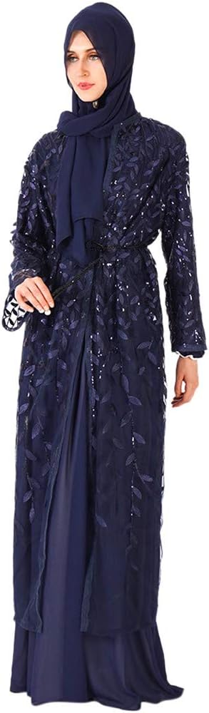 LRWEY Assalamu Alaykum Muslim Women Dress Islamic Long Sleeve Maxi Abaya Kaftan Arab Clothes