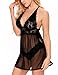 Ababoon Womens Babydoll Lingerie Set Plus Size, Black, Large
