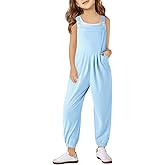 Haloumoning Girls Overalls Kids Casual Sleeveless Jumpsuit One Piece Rompers with Pockets 5-14 Years