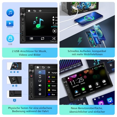Eonon 7 Inch QLED Linux Double din Car Stereo Wireless CarPlay Android Auto Bluetooth USB Support Type-C Fast MirrorLink AUX in Video Input/Output with Rear View Camera X3