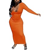 Women Bodycon Maxi Tank Dress, Sexy Deep U Neck Ribbed Solid Color Party Wrap Long Dresses