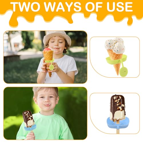 TranRantic 4 Pcs Popsicle Holder for Kids, Reusable Ice Cream Holder with Storage Box, Two Ways of Use, Silicone Drip Free Ice Pop Holder for Summer Party (Red, Green, Blue, Yellow)