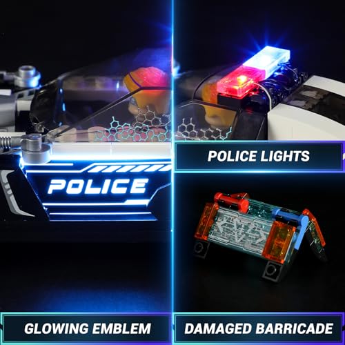 FUNWHOLE Police Patrol Car Illuminated Building Block Set - Cyberpunk City Car Hunting Playset with Police Officer, 372 Pieces, STEM Toy for Adults and Teenagers