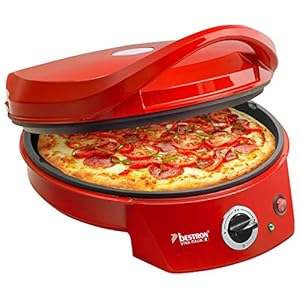Bestron APZ400 elektrische pizzaoven, grill met boven- en onderwarmte, pizzagrill tot max. 180 ° C, 1800W, rood, 37,5x31x16