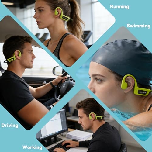 sunvito Bone Conduction Swimming Headphones - IPX8 Waterproof Open-Ear Headphones with Built-in MP3 Player, Bluetooth 5.4 Sports Headphones for Swimming Surfing Running & Cycling (Green)