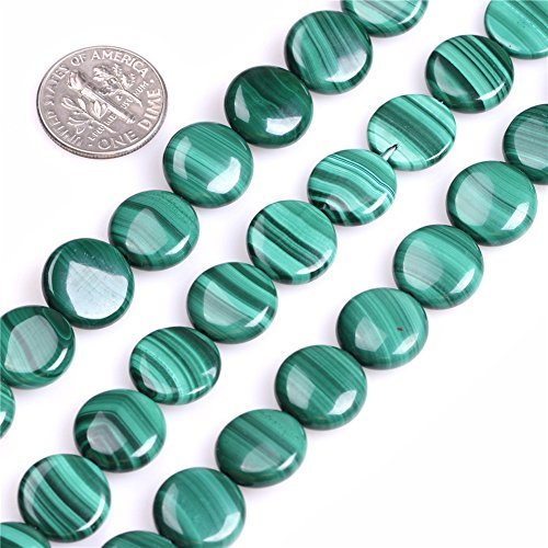Sweet & Happy Girl's Store 12mm Coin Gemstone Grade A Malachite Beads Strand 15 Inch Jewellery Making Beads