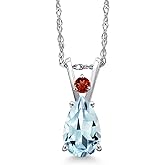 Gem Stone King 14K White Gold Sky Blue Aquamarine and Red Garnet Pendant Necklace for Women | 0.81 Cttw | Gemstone March Birthstone | Pear Shape 8X5MM | With 18 Inch Chain