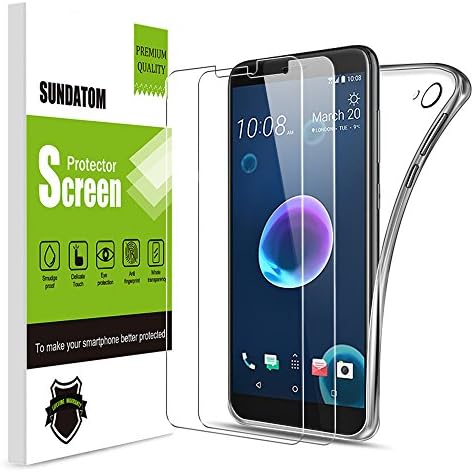 Sundatom HTC Desire 12 Plus Glass Screen Protector, [2 Pack] Tempered Glass Protective Film with Clear Phone Case [Shock-Proof] [Anti-Scratch] [ Anti-Shatter] For HTC Desire 12 Plus