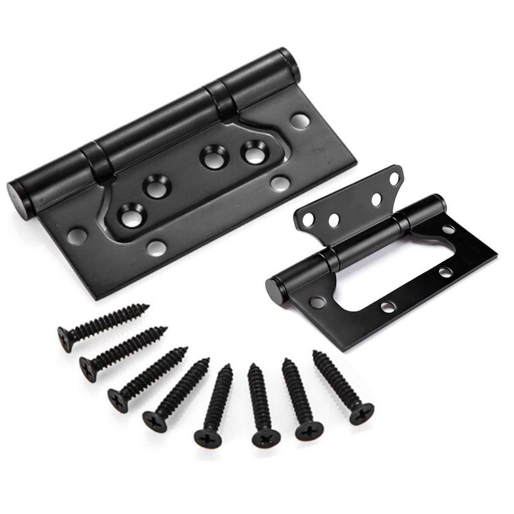 Pack-of-2 4in Invisible Door Hinges Stainless Steel Butterfly Groove-Free Flush Hinges Anti-Rust and Mute Bearings-Black