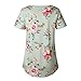 INWECH Women Stylish Casual Blouses Tops Short Sleeve Floral Print T Shirt Tee with Curved Hem (Green, Large)