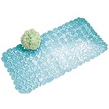 InterDesign Pebblz Non-Slip Suction Bath Mat for Shower, Bathtub - Blue (Kitchen)