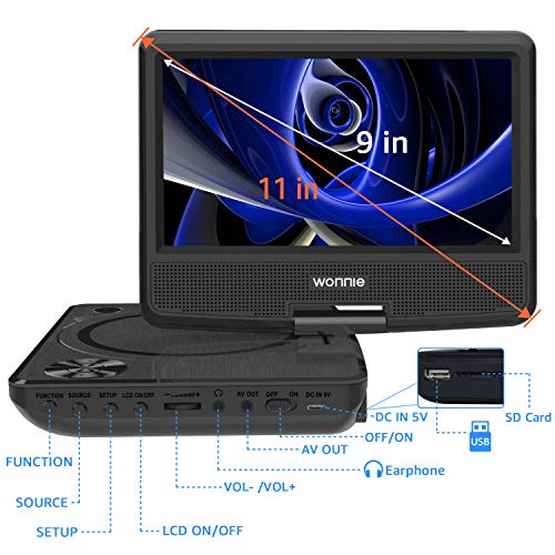 image for WONNIE 11 inch Kids Portable DVD Player for Car, with 9 inch Swivel Sc