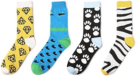 IDEASOX Men's Art Patterned Casual Crew Socks 4-Pack Novelty animal pattern