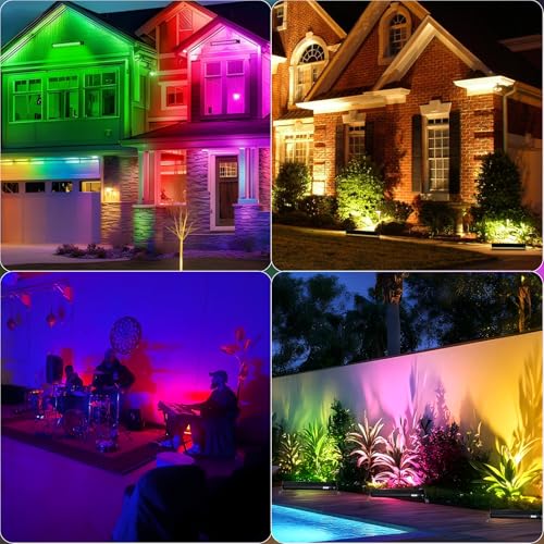 50W Outdoor RGB LED Floodlight, 2PCS Color LED Projector with Remote Control 2.4G and Bluetooth APP Projector RGBW IP66 Waterproof Spot Led Color LED RGB Dimmable Bar for Garden Tree Festival