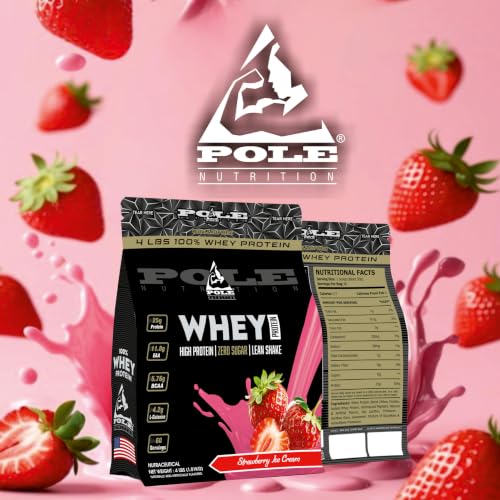 Pole Nutrition Whey Protein | Lean Muscle Shake | High Protein, Zero Sugar (1.81 Kg) | Supports Recovery & Muscle Growth (4 Lbs, STRAWBERRY ICE CREAM)