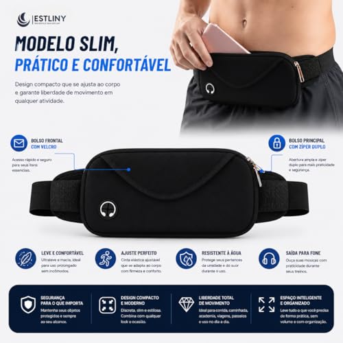 Pochete porta Celular Neoprene Slim, Exercícios, Academia, corrida, pochete esportiva, ombro, doleira, bolsa cintura Sports, transversal porta passaporte (Preto)
