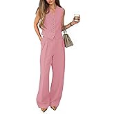 Cicy Bell Women's 2 Piece Outfits V Neck Pants Sets Crop Vest Blazer and Wide Leg Suit