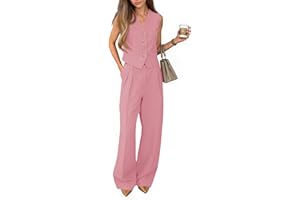 Cicy Bell Women's 2 Piece Outfits V Neck Pants Sets Crop Vest Blazer and Wide Leg Suit