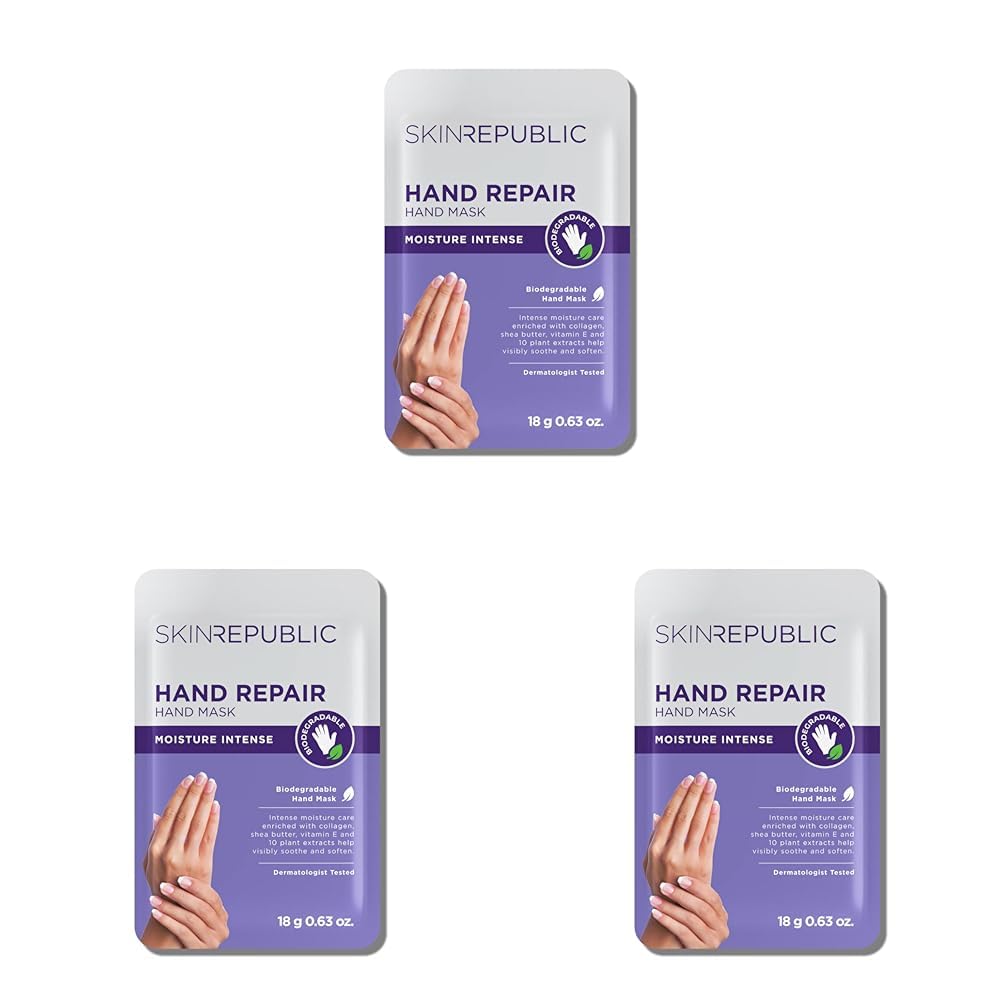 Skin Republic Hand Repair Mask | Moisturizing Gloves | With Collagen, Shea Butter & Vitamin E | For Dry, Rough Hands | Leaves skin soft, smooth & youthful (1 pair) (Pack of 3)